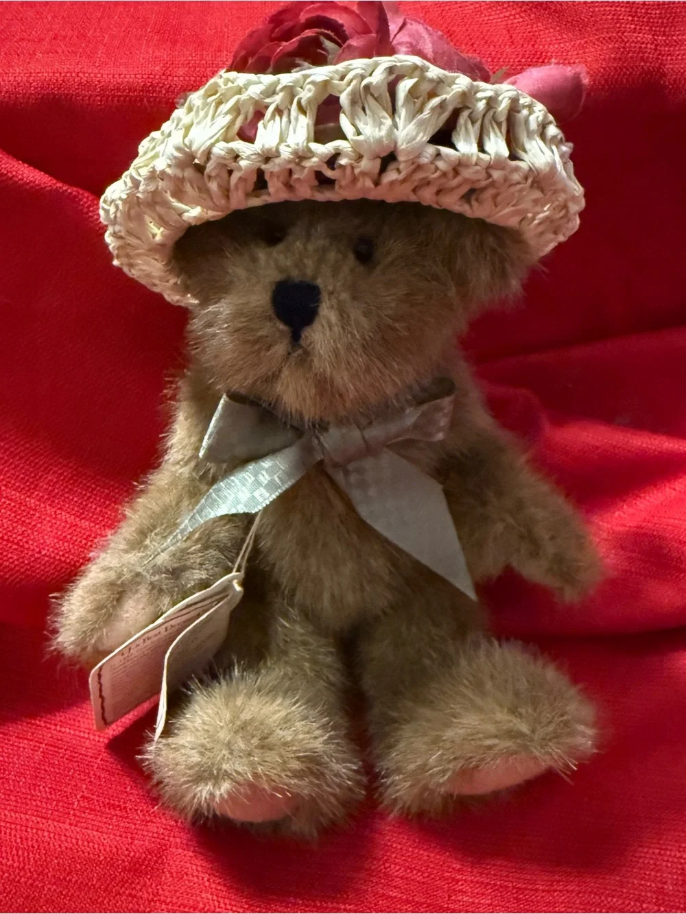 Plush Brown Boyd’s Bears Teddy Bear with Bow and Hat-Vintage- NWT